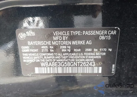 2016 BMW 328I xDrive from USA, damaged, VIN WBA8E3G58GNT26243